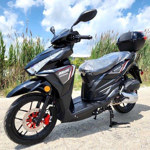 200cc 4 Stroke EFI Gas Moped Scooter W/ LED Lights - ZINGER 200 BLACK 200cc 4 Stroke EFI Gas Moped Scooter W/ LED Lights - ZINGER 200 BLACK